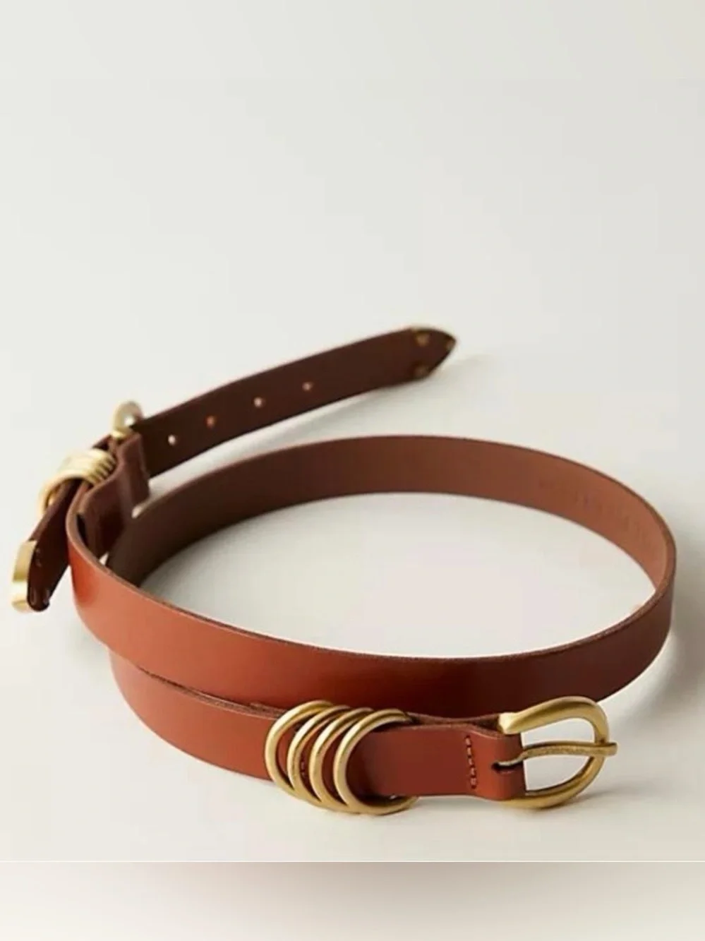 NWT Free People East Meets West Leather Belt Cognac Gold M/L Western Boho Large